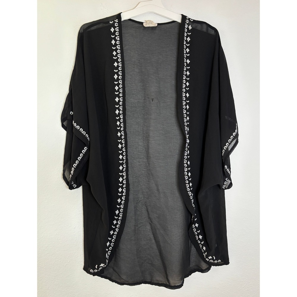 LA Hearts Black Sheer Embroidered Kimono Wrap Cardigan One Size Boho Festival